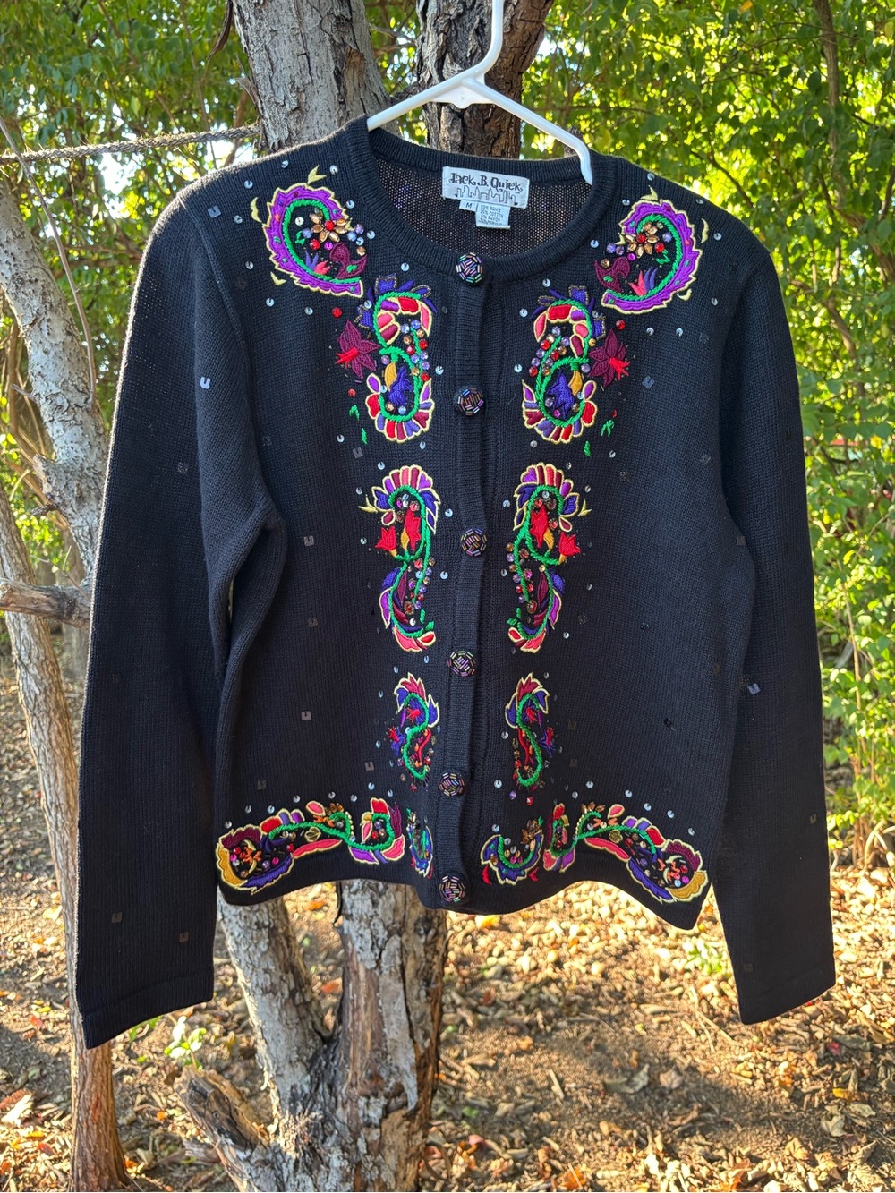 Jack B Quick Black Embroidered Sequin Cardigan Sweater